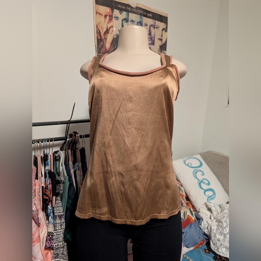 Satin Tank Top Bronze Sleeveless Blouse Casual Party Top